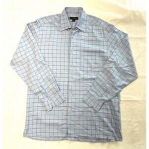 Ermenegildo Zegna Men’s Large Blue Window Pane Button Up Long Sleeve Luxury